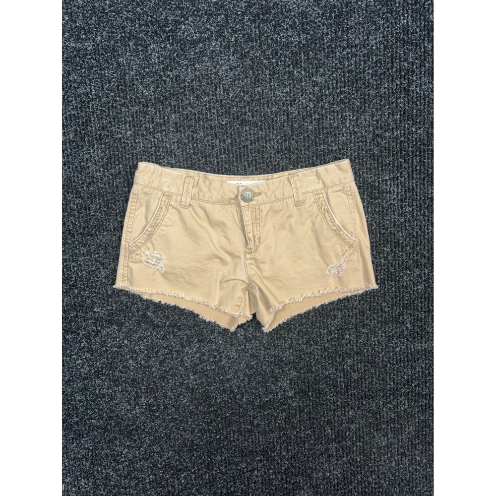 Aeropostale Womens Khaki Chino Shorts Distressed Raw Hem Tan Size 3/4 Cotton